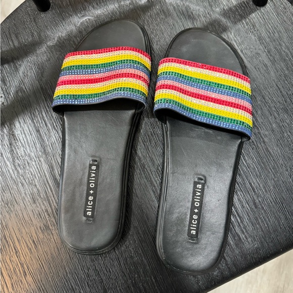 Alice + Olivia Tami Slide Crystal Rhinestones Rainbow - Picture 3 of 4